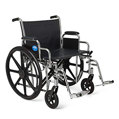 Medline Excel Extra-Wide Wheelchair, 24" Wide Seat, Desk-Length Removable Arms, Swing Away Footrests, Chrome Frame