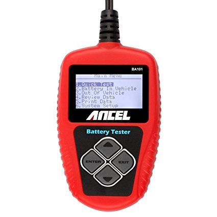 ANCEL BA101 Professional 12V 100-2000 CCA 220AH Automotive Load Battery Tester Digital Analyzer Bad Cell Test Tool for Car / Boat / Motorcycle and More - Red