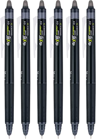 PILOT FriXion Synergy Clicker Retractable & Erasable Gel Ink Pens, 0.5mm Extra Fine Point, Black Ink, 6-pack