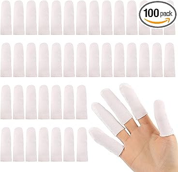 100 Pieces Cotton Finger Cots,Cloth Finger Cots Finger Toe Sleeves Fingertips Protective Cover Thumb Protector Comfortable and Breathable, Absorb Sweat (White)