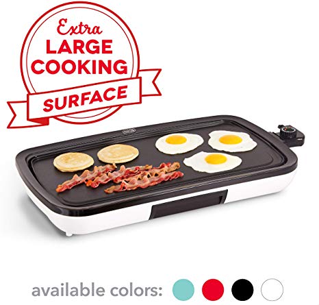 DASH DEG200GBWH01 Everyday Nonstick Electric Griddle for Pancakes, Burgers, Quesadillas, Eggs & other on the go Breakfast, Lunch & Snacks with Drip Tray   Included Recipe Book, 20in, White