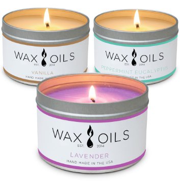 Wax and Oils Soy Wax Aromatherapy Scented Candles, Lavender, Vanilla & Peppermint Eucalyptus, 8 oz (Pack of 3)