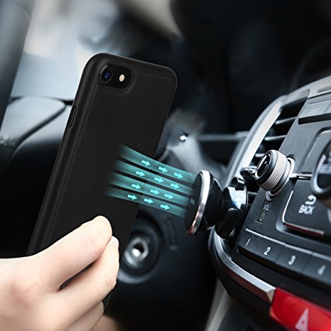 Benks iPhone 8/ 7 Leather Case, Slim Fit Protective Cover and Build-in Magnetic Car Mount Plate (Black for iPhone 8/ 7 4.7”)