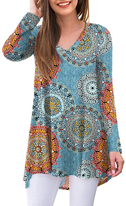 AWULIFFAN Women's Fall Long Sleeve V-Neck T-Shirt Sleepwear Tunic Tops Blouse Shirts