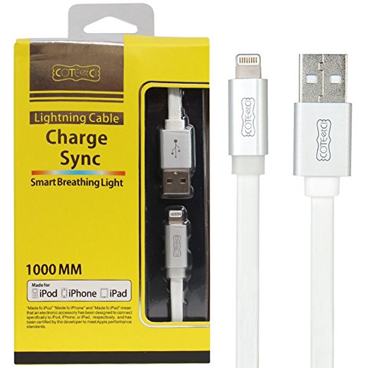 Dmg Mfi Certified 1Mtr 8 Pin Lightning Cable Glow Usb Sync And Data Transfer For Apple Iphone 5/ 6/6S/6Plus/ Apple Ipad Air/Air 2/Ipad Mini (White)