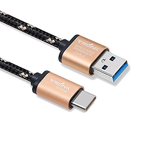 USB-C to USB 3.0 Cable, TriLink (5ft/1.5M) Durable Braided USB C Cable, High Speed USB 3.0 A Male to Type C Sync and Charging Cables with 56k Resistor(Gold)