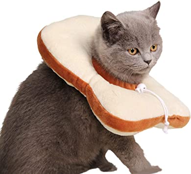 Abnaok Cat Recovery Collar, Pet Cone Collar Adjustable Pet Protective Collar, Cute Toast Bread Shape Collar Pet Protective Cone After Surgery for Kitten and Cats (M)