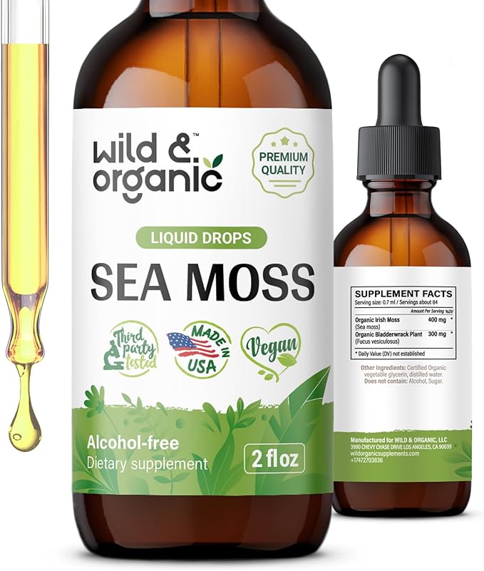 Irish Sea Moss Drops - Thyroid Support Complex w/ Irish Seamoss and Bladderwrack Organic - Chondrus Crispus Irish Sea Moss Liquid Drops for Energy - Thyroid Energy w/ Organic Irish Sea Moss Raw - 2 oz