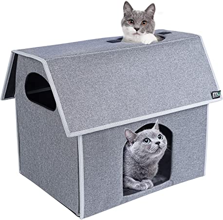 MIU COLOR Outdoor Cat House Weatherproof, Cat Houses for Outdoor/Indoor Cats, Cat Shelter with Removable Soft Mat, Large Cat Bed Easy to Assemble, 18x16 x14 Inch