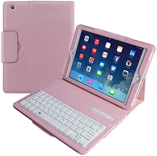 Eoso Keyboard Case for Apple iPad 2/3/4 Folding Leather Folio Cover with Removable Bluetooth Keyboard for iPad 2/3/4 Tablet (Pink)