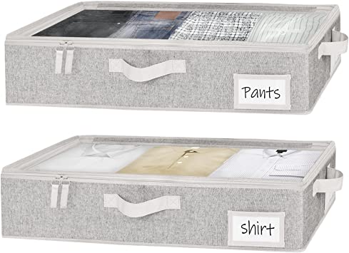 StorageWorks Underbed Storage Box With Zippers, Underbed Storage Clothes Organizer With Sturdy Structure, Gray, Medium, 2 pack