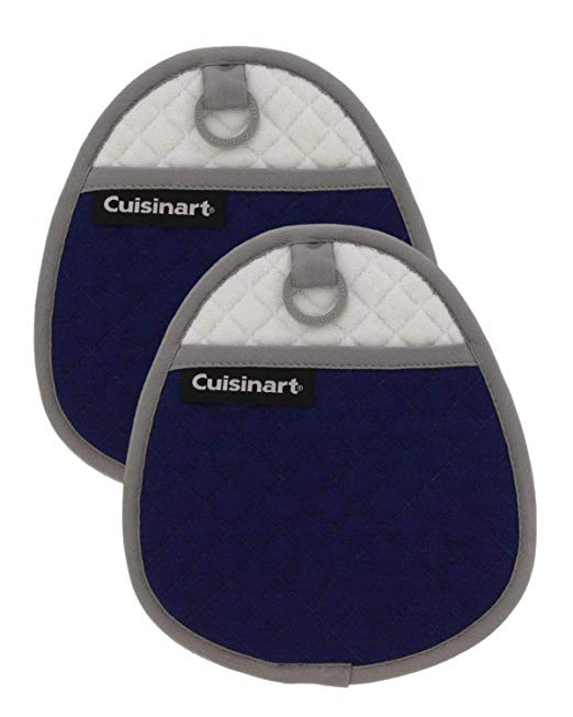 Cuisinart Quilted Silicone Potholders & Oven Mitts - Heat Resistant up to 500° F, Handle Hot Oven/Cooking Items Safely - Soft Insulated Pockets, Non-Slip Grip w/Hanging Loop, Navy Aura- 2pk