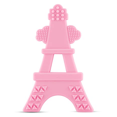 EZTOTZ Baby Teething Toy Made in USA Tower Teether Multi-Textured Soft Silicone - BPA Free and Freezer Safe (Pink)