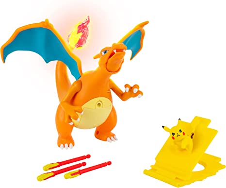 Pokemon Charizard Deluxe Feature Figure - Includes 7-inch Interactive Charizard Figure Plus 2-inch Pikachu Figure with Figure Launcher - Authentic Details