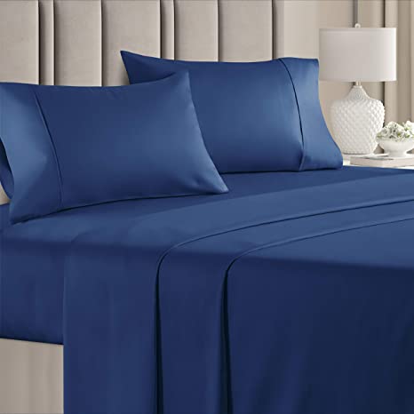 100% Cotton Full Sheets Navy Blue (4pc) Silky Smooth, Cooling 400 Thread Count Long Staple Combed Cotton Full Sheet Set – 400TC High Thread Count Full Sheets - Full Bed Sheets All Cotton 100% Cotton