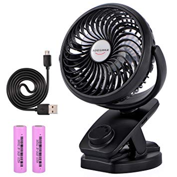 ADDSMILE Table Rechargeable Operated, Portable Clip Desk 4400mAh Battery/USB Powered Personal Mini Fan for Baby Stroller/Office/Gym/Beds/Car/Traveling/Camping(6~40h), Black