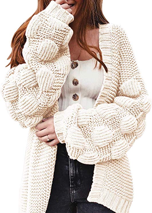 Ferbia Women Oversized Cardigan Knitted Cute Chunky Sweaters Wrap Long Fall Pom Pom Open Front Knit