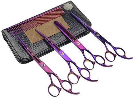 LILYS PET Professional PET Dog Grooming Coated Titanium Scissors Suit Cutting&Curved&Thinning Shears