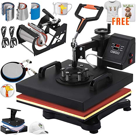 VEVOR Heat Press 15x15 inch Heat Press Machine 8 in 1 Multifunctional Heat Press Swing-Away Sliding Rails Heat Press Machine for T Shirts Mug Hat Press(with T-Shirts and Stickers)