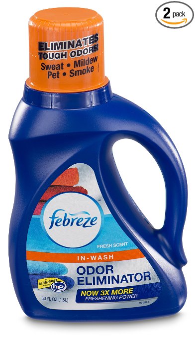 Febreze In-Wash Laundry Odor Eliminator, Fresh Scent, 50 Fluid Ounce (Pack of 2)