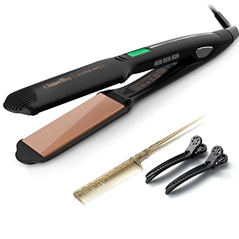 Ciwellu Flat Iron Hair Straightener 1.75 Inch Professional Straightening Hair Glider with Ceramic Tourmaline Digital LCD Display, Adjustable Temperature & Auto Shut-Off Black