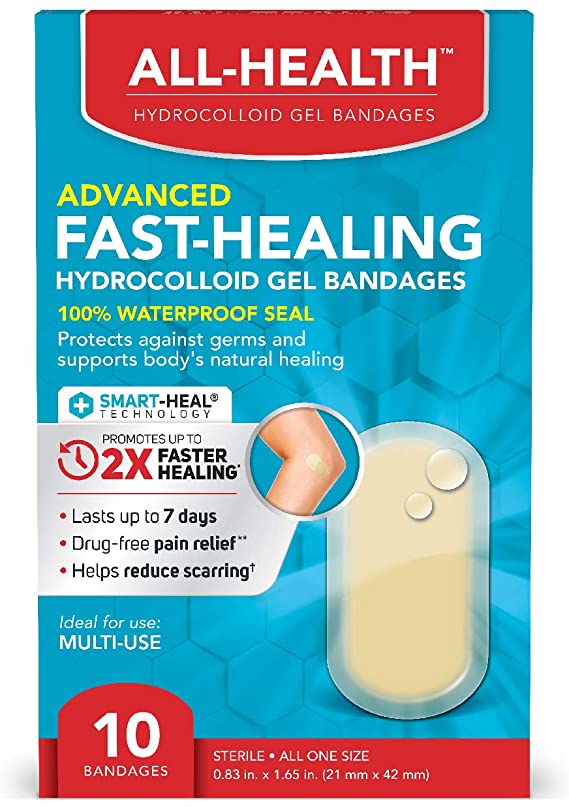 All Health Advanced Fast Healing Hydrocolloid Gel Bandages, Assorted Sizes, 12 ct | 2X Faster Healing for First Aid Blisters or Wound Care