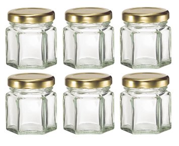 Nakpunar 6 pcs , 1.5 oz Mini Hexagon Glass Jars for Jam, Honey, Wedding Favors, Shower Favors, Baby Foods, DIY Magnetic Spice Jars