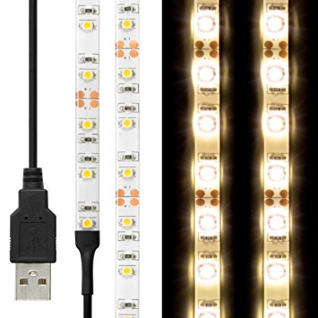 Flexible USB LED Strip Light, Minger 3.28ft 60leds 3528 Warm White LED Rope Strip Light Adhesive Tape for TV, Monitor Backlight