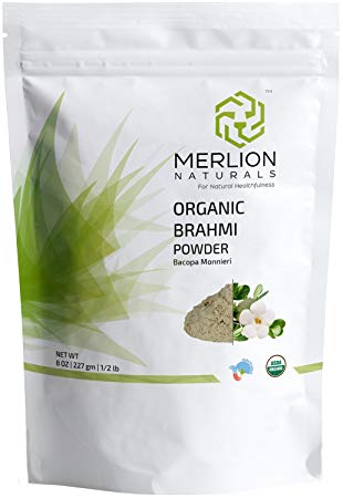 Merlion Naturals Organic Brahmi Leaves Powder (Bacopa Monnieri) - 227 g / 8 OZ / 1/2 lb | USDA NOP Certified 100% Organic | Vegan