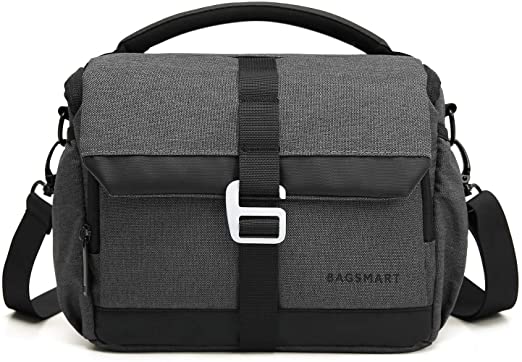 BAGSMART Compact Camera Bag, Camera Shoulder Bag Anti-Shock with Waterproof Rain Cover for SLR DSLR Camera, Lenses, Accessories (Classic Dark Grey)