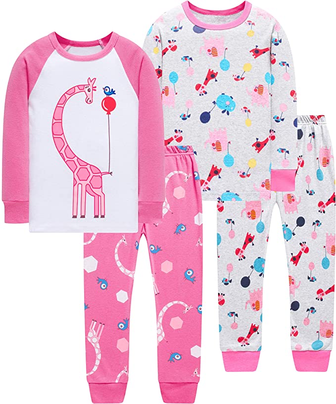 shelry Pajamas for Girls Toddler Kids Shoes Pyjamas Children 4 Pack 4-Pieces Princess Sleepwear Pants Set