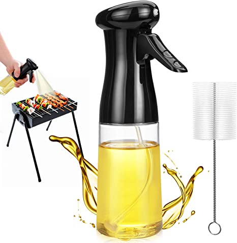 Oil Sprayer for Cooking, 200ml Olive Oil Sprayer Bottle with Brush, Food Grade Premium Oil Spritzer Oil Bottle, Widely Used in Variety Cooking (Black)