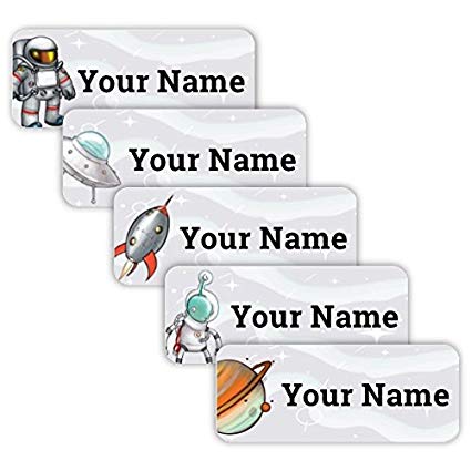 Original Personalized Peel and Stick Waterproof Custom Name Tag Labels for Adults, Kids, Toddlers, and Babies – Use for Office, School, or Daycare (Galaxy Theme)