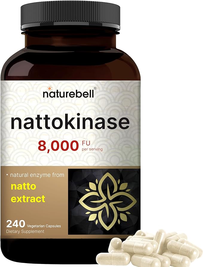 Nattokinase Supplement 8,000 FU Per Serving, 240 Veggie Capsules | Traditional Natto Extract Source – Max Strength Enzyme & Heart Health Support – Non-GMO