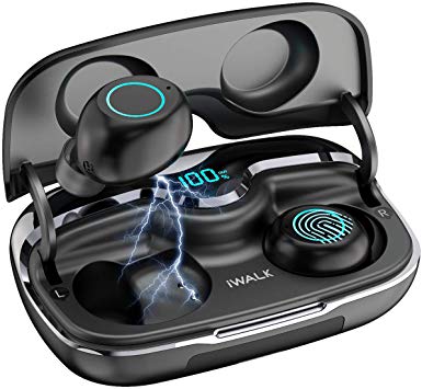 iWALK True Wireless Earbuds Bluetooth 5.0 with 2500mAh Charging Case, 80H Playtime Instant Pairing IPX5 Waterproof, Touch Control Wireless Earphones with Built-in Mic for iOS Android