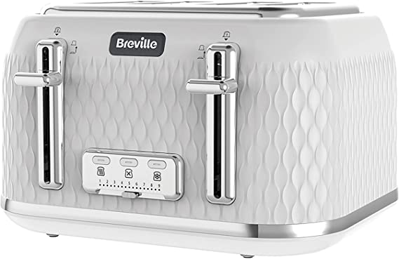 Breville Curve 4-Slice Toaster with High Lift and Wide Slots | White & Chrome [VTT911]