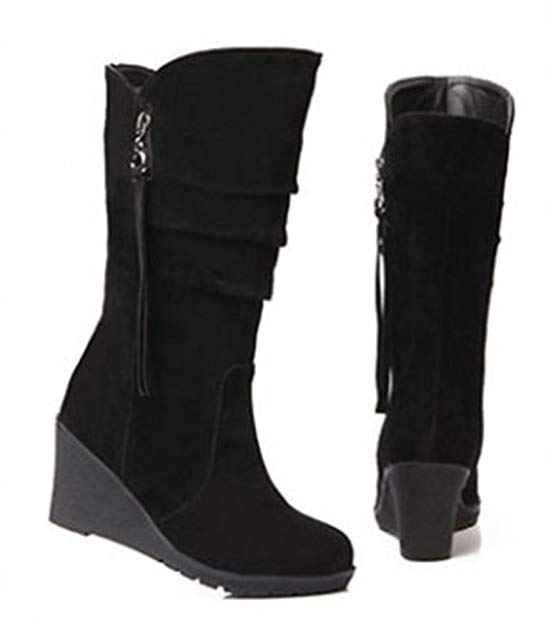 Sfnld Women's Fall Spring Mid Calf Wedge Boots