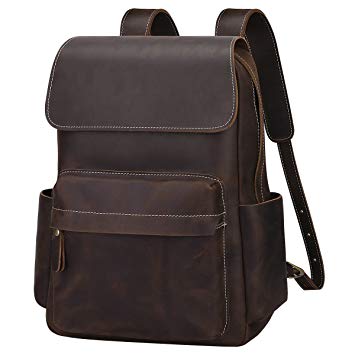 S-ZONE Casual Crazy Horse Real Genuine Leather Backpack Fashion Bag Daypack