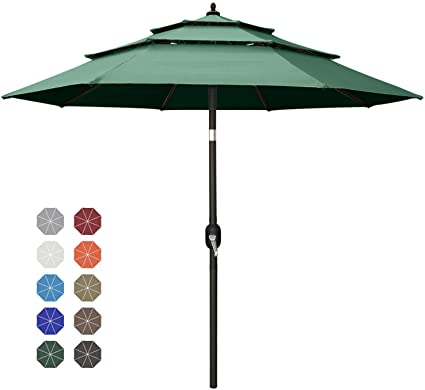 ABCCANOPY 11FT 3 Tiers Market Umbrella Patio Umbrella Outdoor Table Umbrella with Ventilation and Push Button Tilt for Garden, Deck, Backyard and Pool,8 Ribs Green