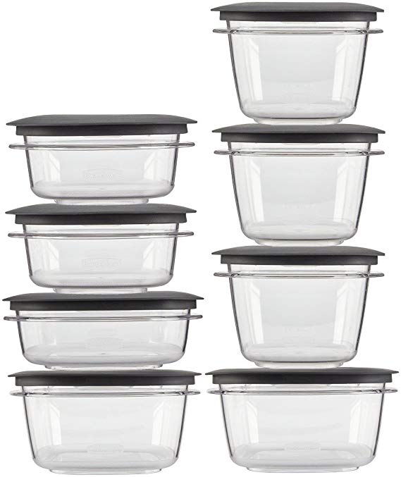 Rubbermaid Premier Food Storage Containers with Easy Find Lids, 16-Piece Set, Grey