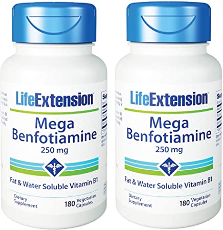 Life Extension Mega Benfotiamine 250 mg 180 Capsules (Pack of 2), Vegetarian Vitamin B Supplement with Thiamine