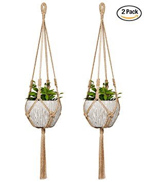 Mkono 2Pcs Mini Macrame Hanging Planter for Small Plants Succulent Cactus 30 Inch Jute