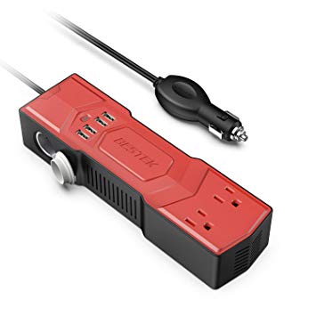 BESTEK MRI2011HU 200W Power Inverter DC 12V to AC 110V Car Inverter with 4.8A 4 USB Ports Car Adapter and Car Cigarette Lighter Socket