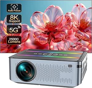 Auto Focus Keystone Projector, 25000 Lumen Portable Projector Supported 4K & 8k, Puersit 1080P Full HD 200" Display Home Cinema Projector for PS5/Smartphone/Laptop/USB/HDMI