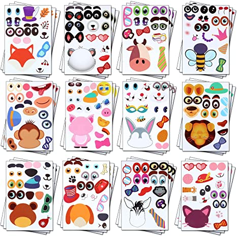 Make a Face Sticker for Kids, 36 Sheets Make an Animal Face Stickers, Make Your Own Stickers Decals for Birthday Party Favors, Boys Girls School Reward