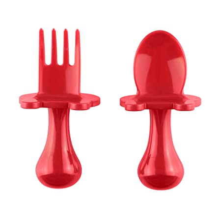 Babyware by eZtotZ Made in USA First Self Feeding Spoon Fork Utensil Set for Baby Led Weaning and Toddlers BPA Free (Red)