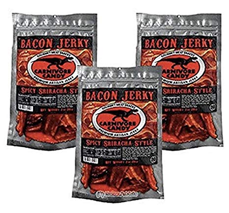 Carnivore Candy Bacon Jerky - Spicy Sriracha Flavor - Three Pack (3 x 2oz Bags)