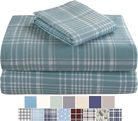 Morgan Home Fashions Cotton Turkish Flannel Sheets 100% Brushed Cotton for Supreme Comfort - Deep Pockets - Warm and Cozy, Great for All Seasons (REO Plaid, Queen)