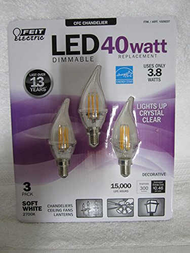 Feit Electric - LED Candelabra Chandelier Dimmable Light bulbs 40w = 3.8w (3 pack)