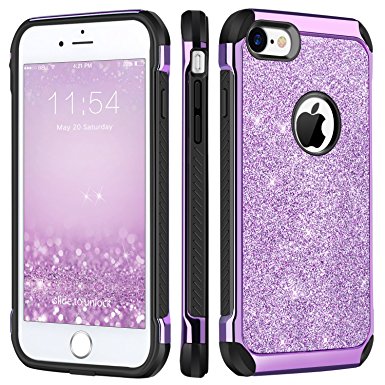 iPhone 8 Case, iPhone 7 Case, BENTOBEN Shockproof Glitter Sparkly Slim Dual Layer Hybrid Hard PC Soft TPU Girls Women Cover with Shiny Leather Full Protective Phone Case for Apple iPhone 8/7, Purple